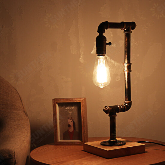 E26 Industrial Retro Iron Wooden Table Lamp Living Room Bedside Light Decor