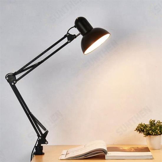 Flexible Swing Arm Clamp Mount Lamp Office Studio Home E27/E26 Table Black Desk Light AC85-265V