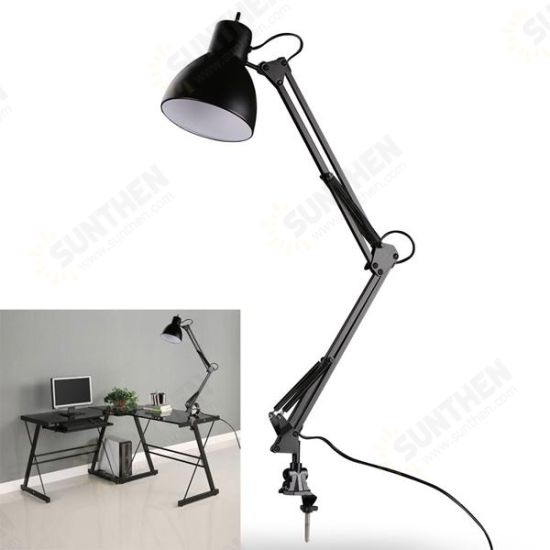 Flexible Swing Arm Clamp Mount Lamp Office Studio Home E27/E26 Table Black Desk Light AC85-265V