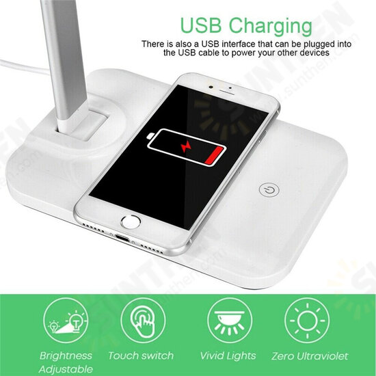 LED Desk Lamp Wireless Phone Fast Charging USB Charger Table Non-slip Lamp Light