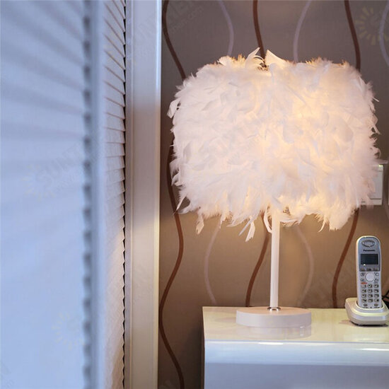 Modern Feather Shade Light Bedside Table Desk Lamp Bedroom DIY Decor Gift Home Without Bulb