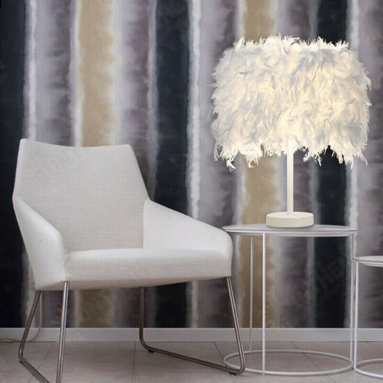 Modern Feather Shade Light Bedside Table Desk Lamp Bedroom DIY Decor Gift Home Without Bulb