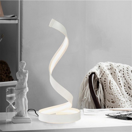 Modern LED Light Bedside Spiral Table Lamp Creative Design Curved Warm White