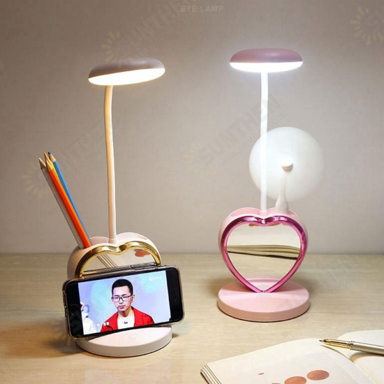 Multifunctional USB Rechargeable Touch Dimmable LED Table Lamp Pen Holder Mobile Phone Stand Magnet Mirror