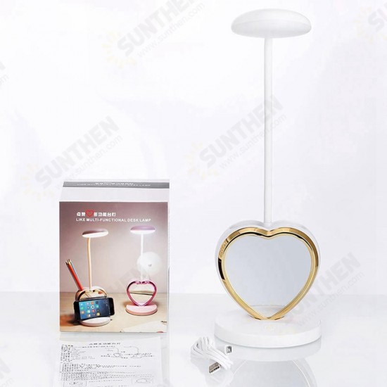 Multifunctional USB Rechargeable Touch Dimmable LED Table Lamp Pen Holder Mobile Phone Stand Magnet Mirror