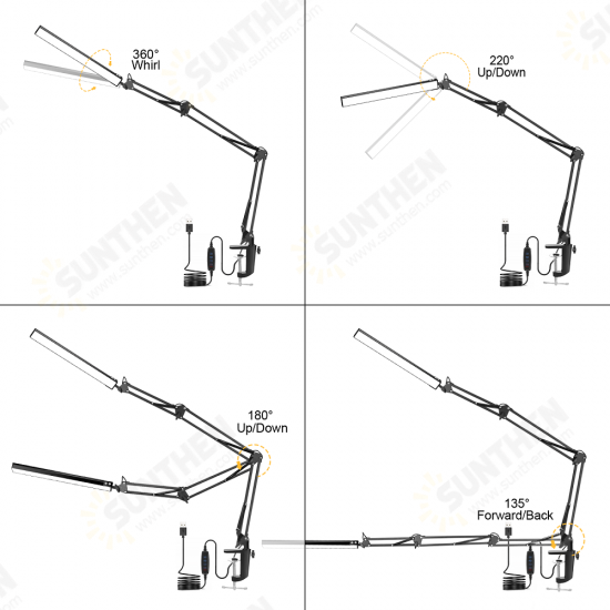 10W LED Desk Lamp Reading Table Lamps 3 Color Modes 10 Brightness Level Eye Caring Lights Dimmable Home Office Light