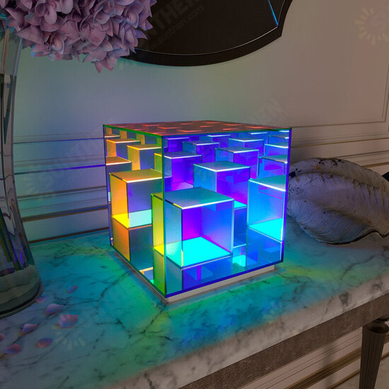 Cube LED Color Table Lamp Cube Box Acrylic Color Table Lamp for Bedroom Living Room