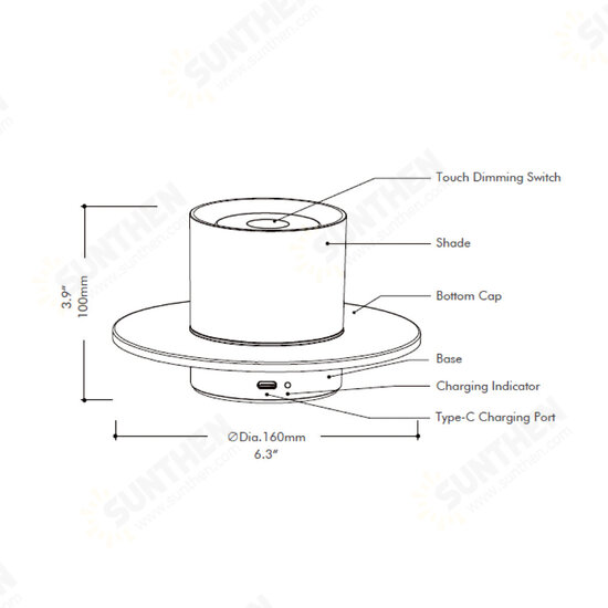 CANDLE T140003-TC Nickel Flameless LED Candle Table Light 2000mAh Rechargeable Battery Operated Lamp Touch Control Stepless Dimming Table Lamp