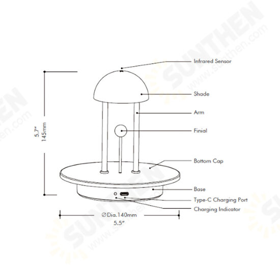 T140002-TC LED Touch Control Table Lamp 2000mAh Rechargeable Battery Stepless Dimmable Bedside Nightstand Lamp