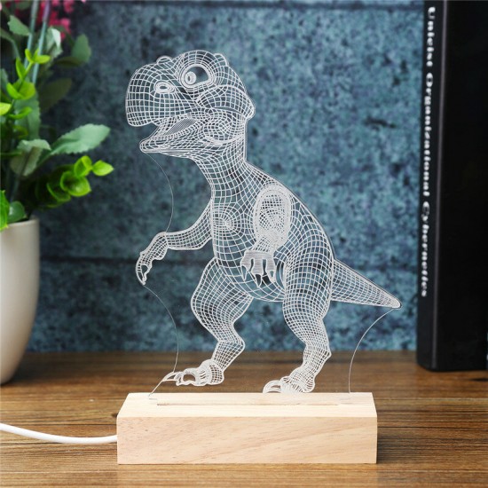 USB 3D Dinosaur LED Desk Lamp Three Colors Night Light for Bedroom Home Gift Party Decor