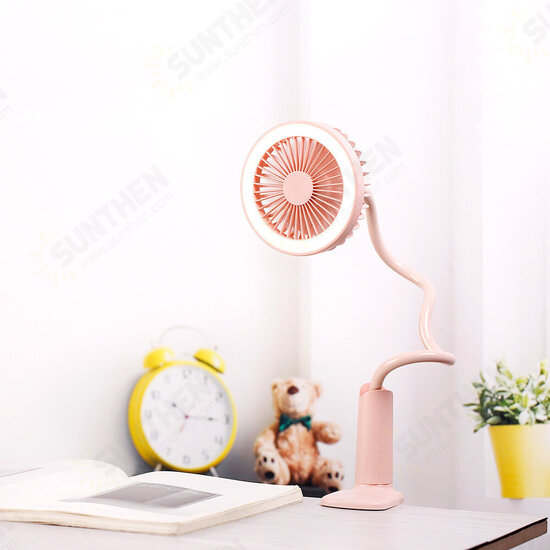 USB LED Clip Table Desk Fan Light Reading Night Light Lamp with Fan Rechargeable Flexible Adjustable