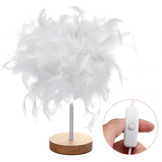 USB Modern White Feather Shade Table Lamp Lampshade Elegant Bedside Desk Night Light Home Bedroom Decor