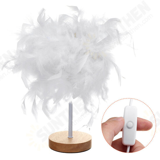 USB Modern White Feather Shade Table Lamp Lampshade Elegant Bedside Desk Night Light Home Bedroom Decor