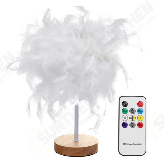 USB Modern White Feather Shade Table Lamp Lampshade Elegant Bedside Desk Night Light Home Bedroom Decor