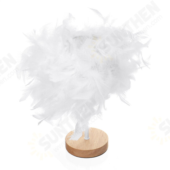 USB Modern White Feather Shade Table Lamp Lampshade Elegant Bedside Desk Night Light Home Bedroom Decor