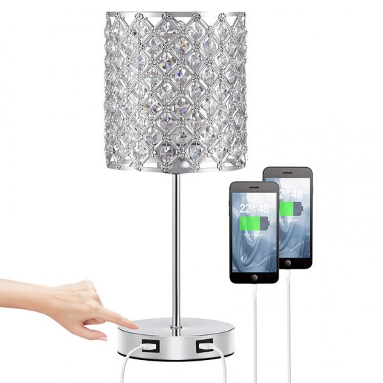 USB Rechargeable Crystal Desk Lamp Touch Dimming Bedside Lights Bedroom LED Night Light with Light Source