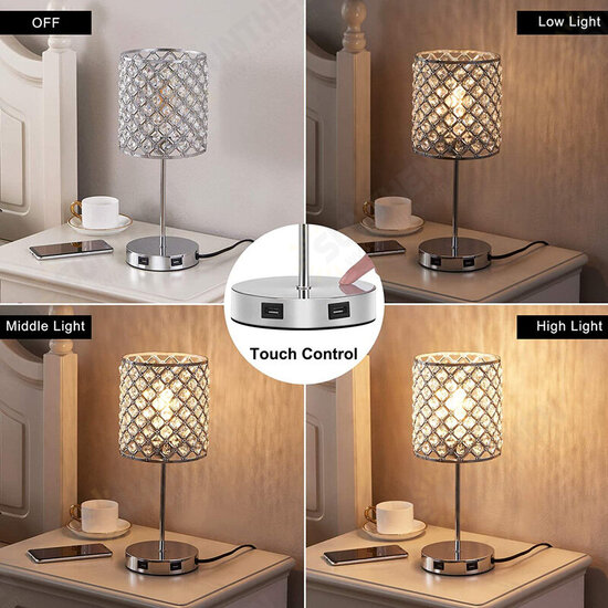 USB Rechargeable Crystal Desk Lamp Touch Dimming Bedside Lights Bedroom LED Night Light with Light Source