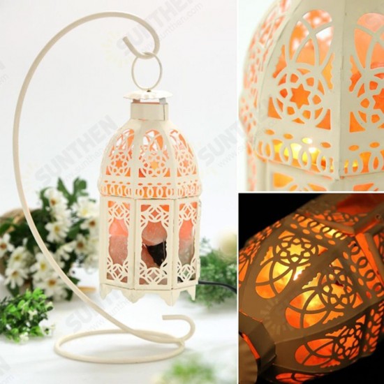 Vintage Iron Frame Natural Crystal Salt Rock Lamp Air Purifier Desk Night Light