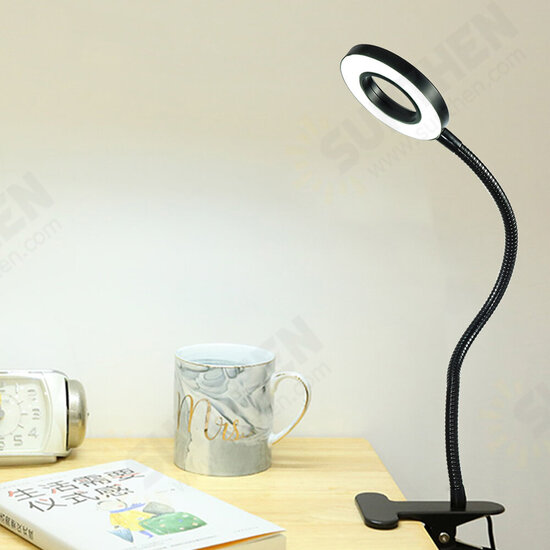 LED Book Lamp Clip Reading Light USB Power Black Flexible Hose Table Desk Headboard Home Study Dimmable Bright 5V Ring