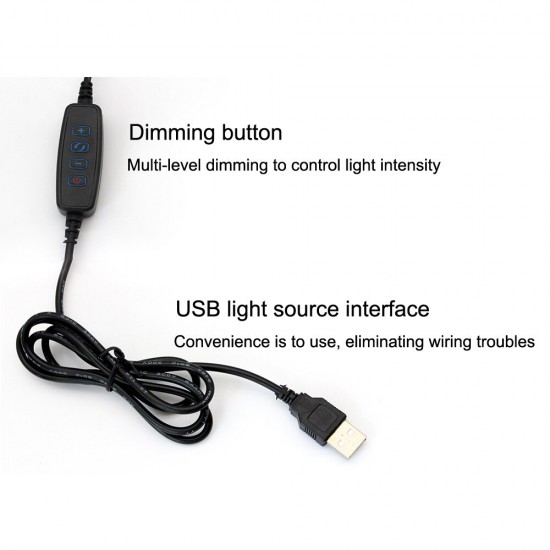 LED Book Lamp Clip Reading Light USB Power Black Flexible Hose Table Desk Headboard Home Study Dimmable Bright 5V Ring