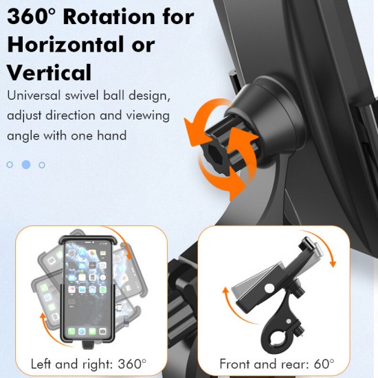 QX21 360° Rotation Outdoor Vlog Recording Motorcycle Electric Vehicle Aluminum Alloy Bicycle Handlebar Phone Holder Stand for POCO X3 F3 4.5-6.9 inch