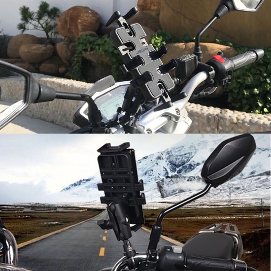 Universal Motorcycle Bicycle Handlebar/ Rear View Mirror Mobile Phone Bracket Holder Stand for Devices between 4.7-7.1 inch POCO X3 F3