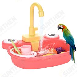 Automatic Bird Bath Tub with Faucet Pet Parrots Fountains SPA Pool Cleaning Tool Safe Play House Kitchen Sink Birds Toy Automatic Bird Bath Tub with Faucet Pet Parrots Fountains SPA Pool Cleaning Tool Safe Play House Kitchen Sink Birds Toy