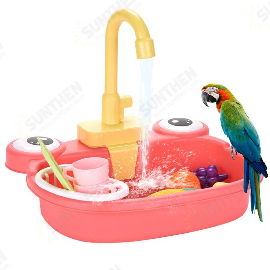 Automatic Bird Bath Tub with Faucet Pet Parrots Fountains SPA Pool Cleaning Tool Safe Play House Kitchen Sink Birds Toy