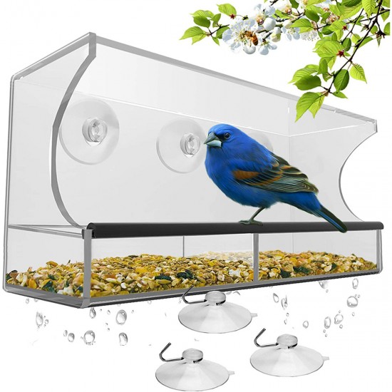 Clear House Window Bird Feeder Birdhouse With Suction Outdoor Garden Feeding