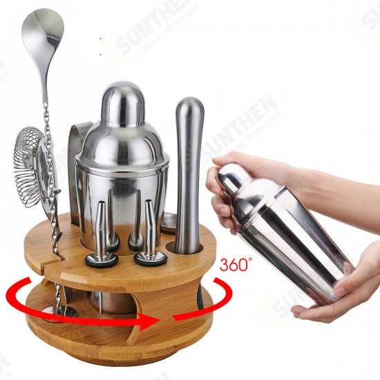 9Pcs Cocktail Stainless Steel Shaker Set Cocktail Edelstahl Bar Set Mixer Silber