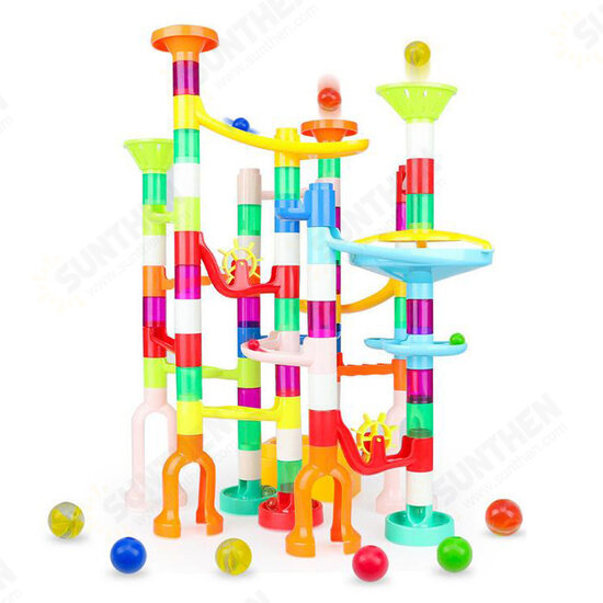 105 Pcs Colorful Transparent Plastic Creative Marble Run Coasters DIY Assembly Track Blocks Toy for Kids Birthday Gift