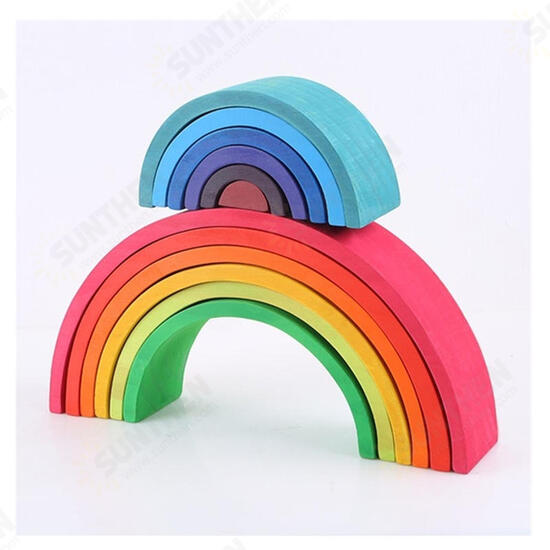 12 Pcs Baby Toys Rainbow Blocks Wooden Rainbow Stacker Nesting Puzzle Creative Montessori Building Blocks Educational Toys