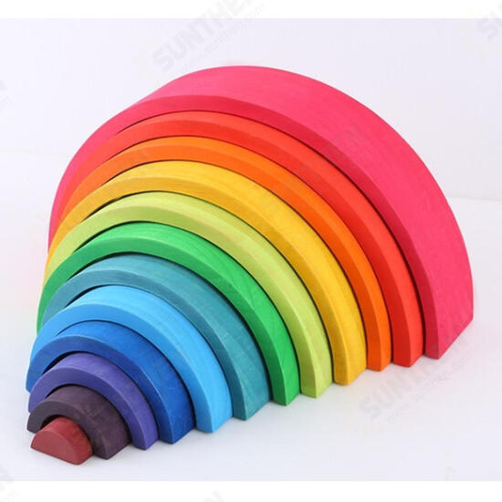 12 Pcs Baby Toys Rainbow Blocks Wooden Rainbow Stacker Nesting Puzzle Creative Montessori Building Blocks Educational Toys