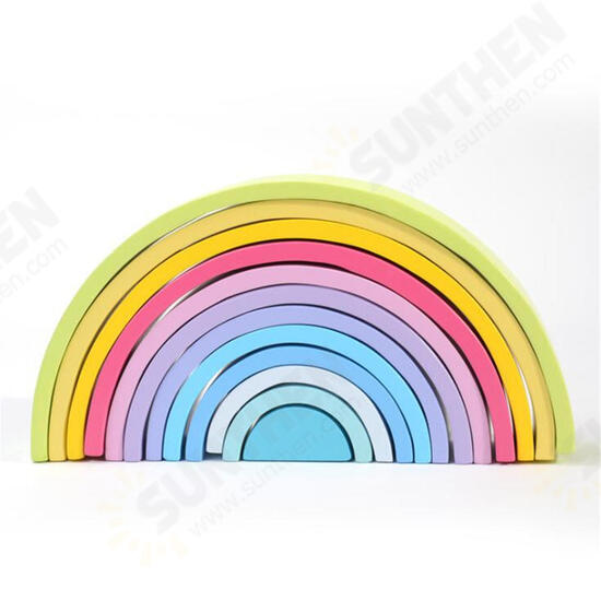 12 Pcs Baby Toys Rainbow Blocks Wooden Rainbow Stacker Nesting Puzzle Creative Montessori Building Blocks Educational Toys