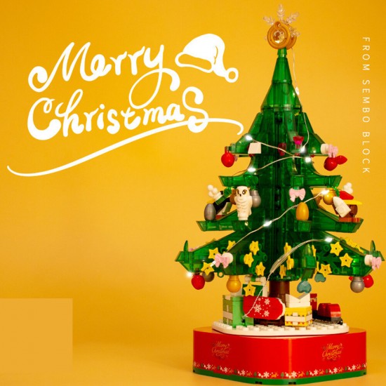 486 Pcs 601097 Blocks Christmas Tree Rotary Music Box Building Blocks Model Merry Christmas Toy for Kids Festive Gift