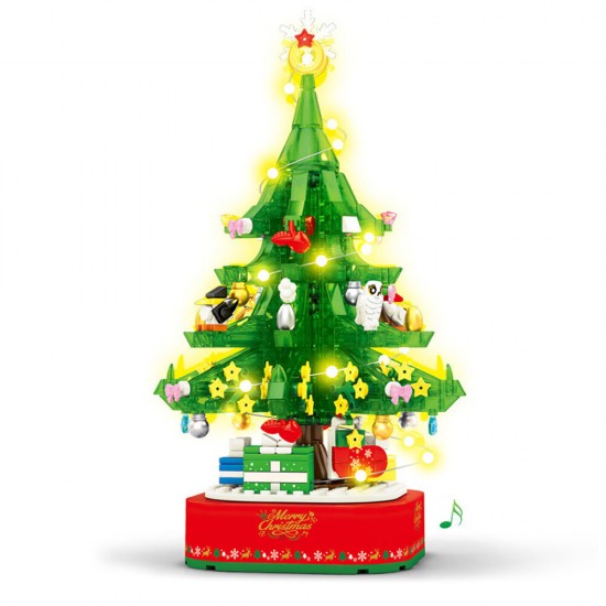 486 Pcs 601097 Blocks Christmas Tree Rotary Music Box Building Blocks Model Merry Christmas Toy for Kids Festive Gift