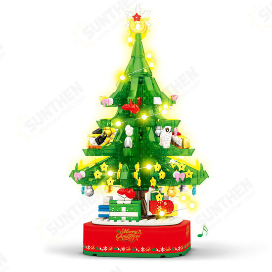 486 Pcs 601097 Blocks Christmas Tree Rotary Music Box Building Blocks Model Merry Christmas Toy for Kids Festive Gift