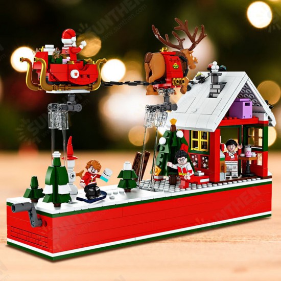 940PCS FC6003 Flying Christmas Party Christmas Scene Building Blocks Elk Sledge Christmas Gift for Kids