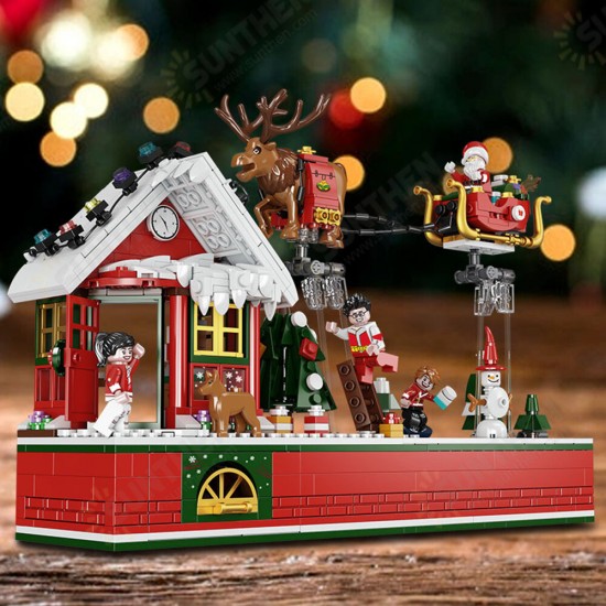 940PCS FC6003 Flying Christmas Party Christmas Scene Building Blocks Elk Sledge Christmas Gift for Kids