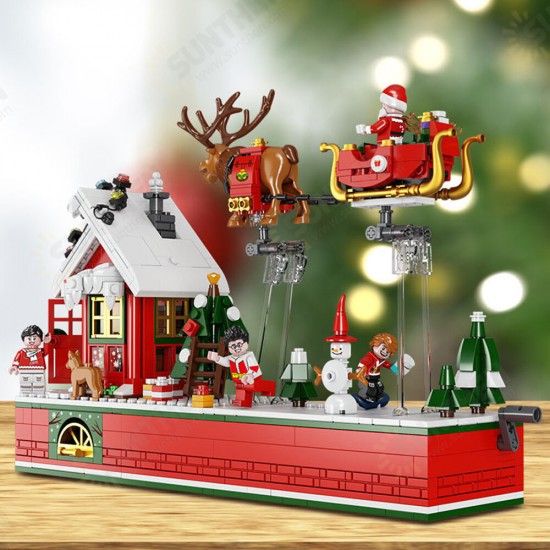 940PCS FC6003 Flying Christmas Party Christmas Scene Building Blocks Elk Sledge Christmas Gift for Kids