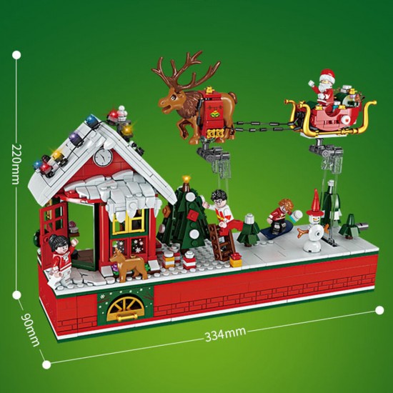 940PCS FC6003 Flying Christmas Party Christmas Scene Building Blocks Elk Sledge Christmas Gift for Kids