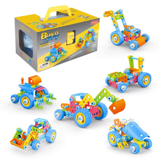 Children's Educational STEM Science And Education Soft Rubber Building Block Assembly Engineering Vehicle for Kids