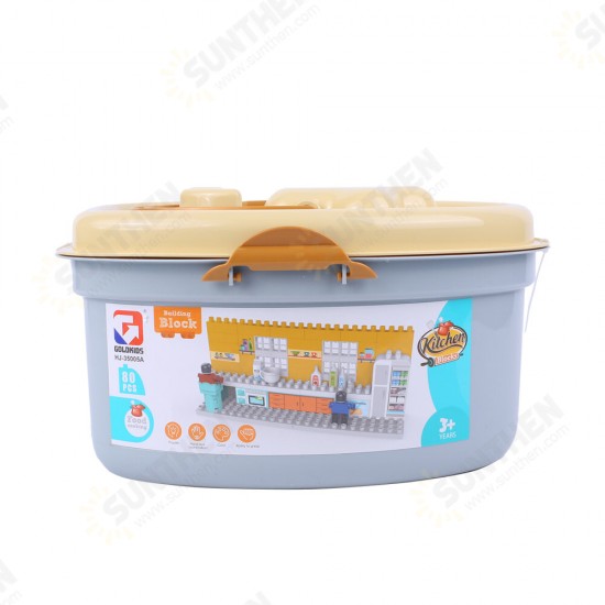 HJ-35005A 80PCS Kitchen Series Pentagram Bucket DIY Assembly Blocks Toys for Children Gift