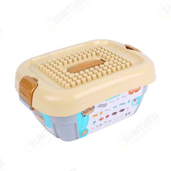 HJ-35006A 87PCS Kitchen Series Rectangular Small Bucket DIY Assembly Blocks Toys for Children Gift