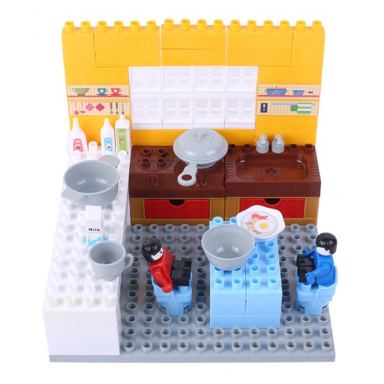 HJ-35006A 87PCS Kitchen Series Rectangular Small Bucket DIY Assembly Blocks Toys for Children Gift