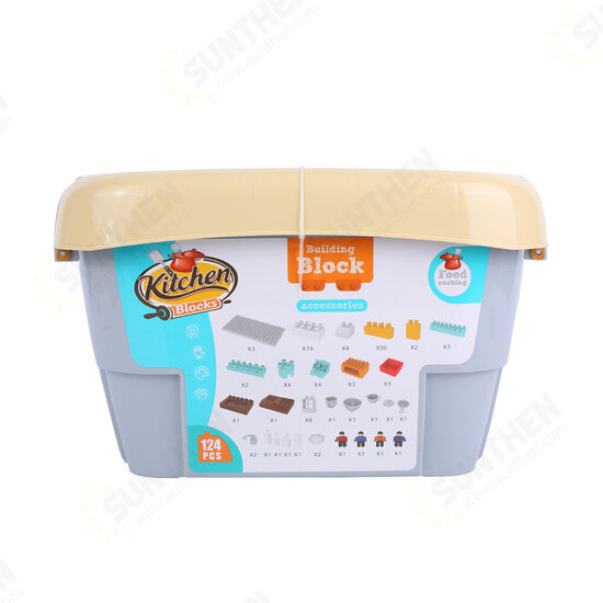 HJ-35008A 124PCS Kitchen Series Rectangular Tote Bucket DIY Assembly Blocks Toys for Children Gift