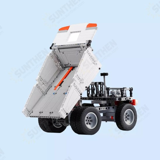 White Mine Truck Car 500+ Pcs Mechanical Transmission Control and Tipping Bucket Lifting System Technical Building Blocks Model Toy for Kids Gift