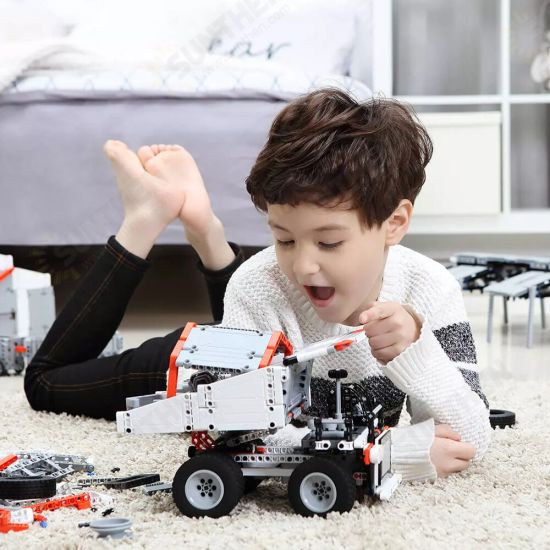 White Mine Truck Car 500+ Pcs Mechanical Transmission Control and Tipping Bucket Lifting System Technical Building Blocks Model Toy for Kids Gift