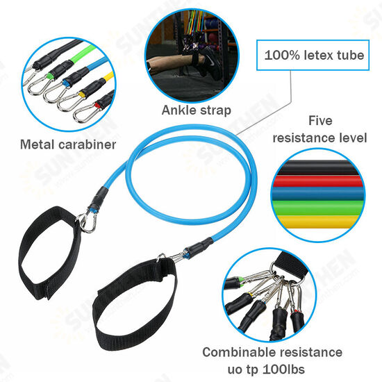 11Pcs Yoga Pilates Resistance Bands Set Abs Exercise Fitness Tube Workout Bands Gym Training