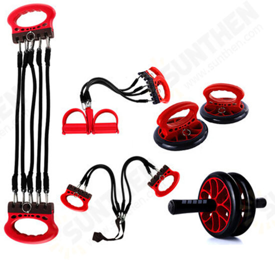 5PCS Exercise Tools Abdominal Wheel Footrest Stretcher Chest Push-ups Stand Body Fitness Trainer